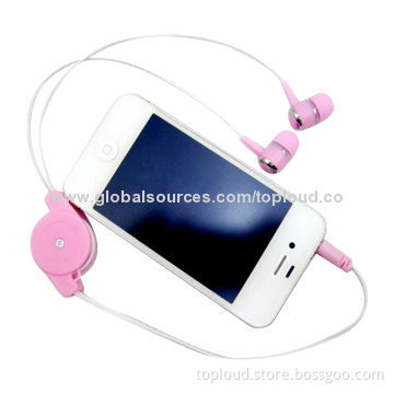 Retractable Earphones, 2014 Best Selling, 20Hz-20kHz Frequency Response, 1.2m Cable Length